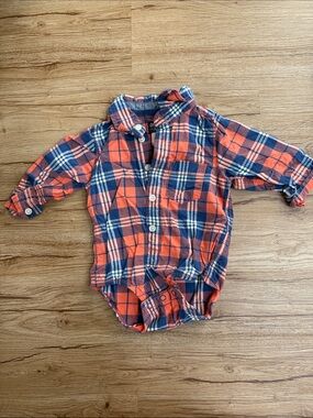 OshKosh B'gosh Orange & Navy Plaid Button-Down Onesie